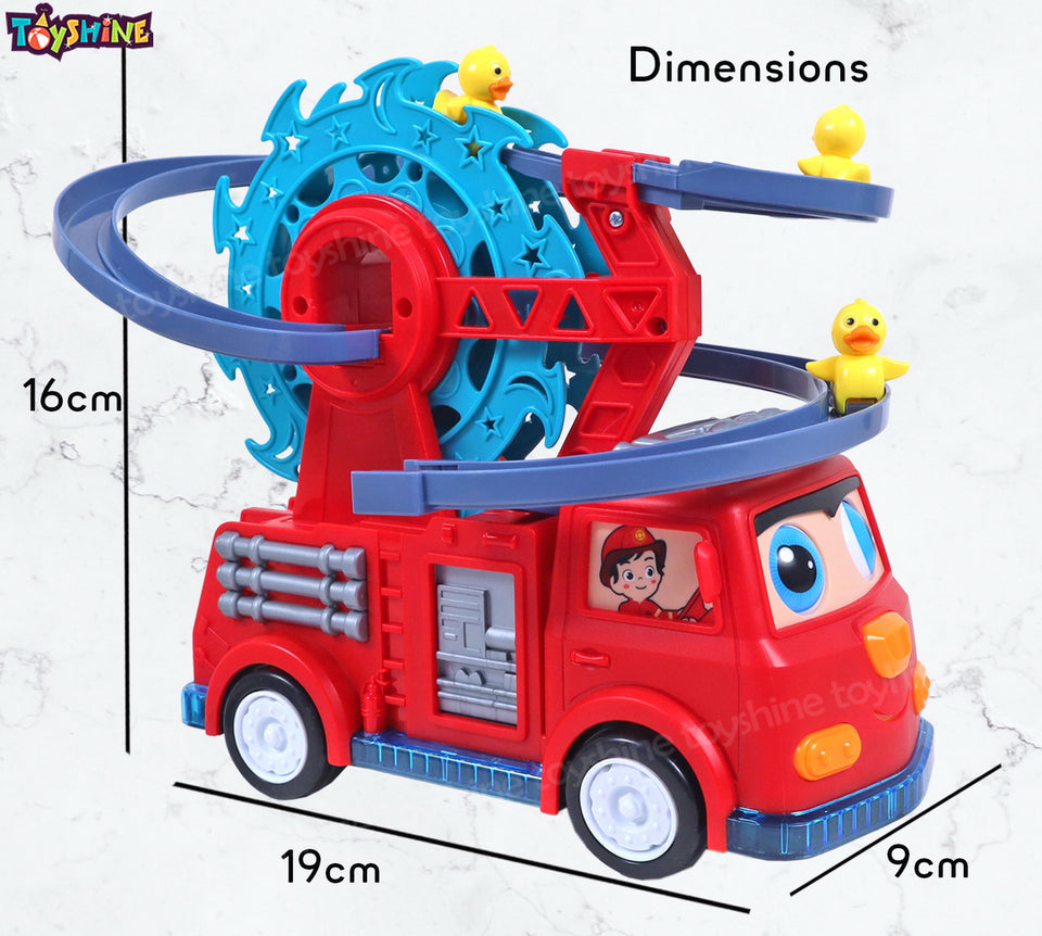 Toyshine 2 in 1 Fire Engine Slide Toy Set with Automatic Slide Down Duck Race Track Toy