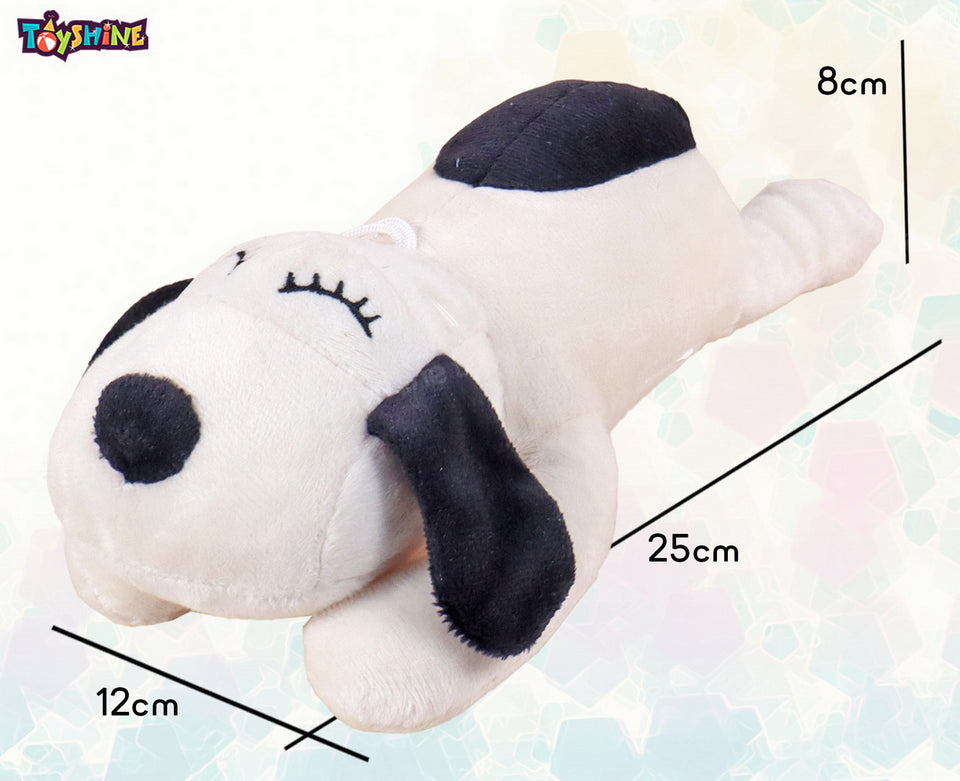 Toyshine Pack of 6 Soft Toy for Kids Boy Girl Baby | Soft Feather Cotton Fabric, Sleeping Dog, Off White Black, 24 Cms, Return Gift Set