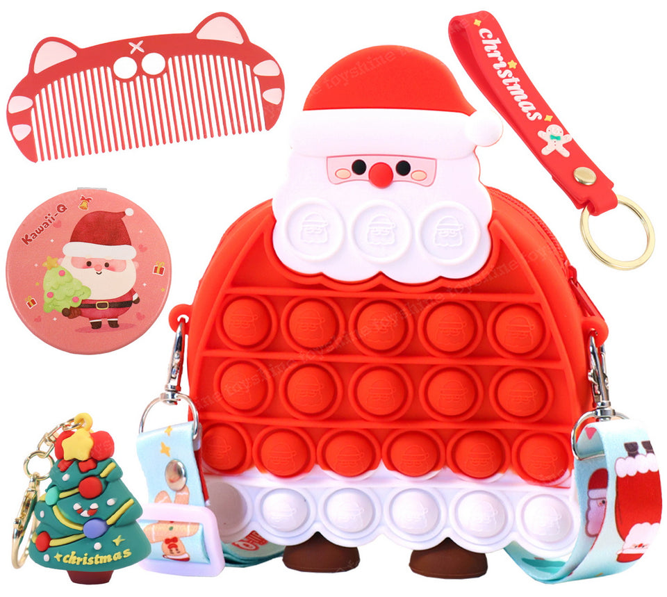 Toyshine Santa Pop Fidget Toys It Crossbody Purse Bags for Kids Girls Silicone Stress Release Toy