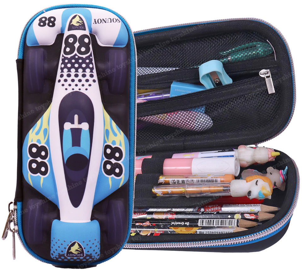 Toyshine 88 Racer Hardtop Pencil Case with Compartments - Kids Large Capacity School Supply Organizer Students Stationery Box - Girls Boys Pen Pouch- Light Green