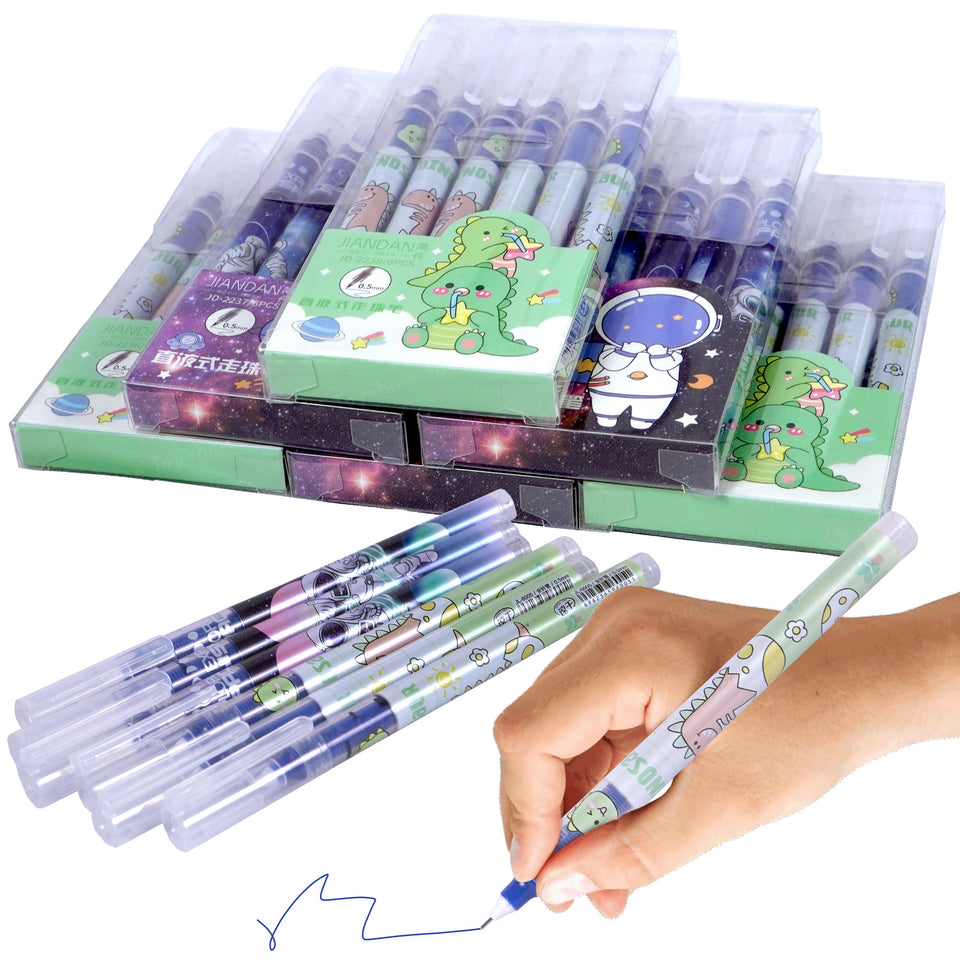 Toyshine 6 Set Cartoon Print Fine Point Refillable 0.5 mm Gel Ink Roller Pen Set Return Gift Birthday Party Favor Kids Stationery