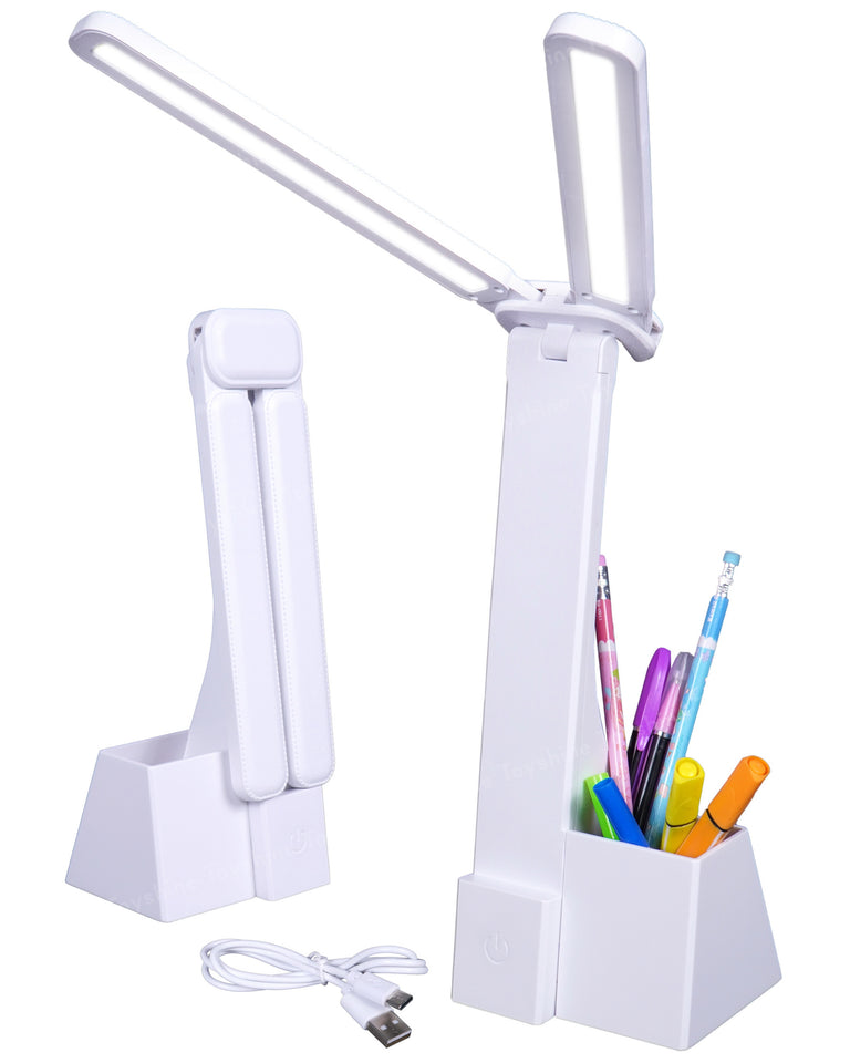 Toyshine Double Head Rechargeable Eye Caring 3 Mode Touch Control Foldable and Portable LED Table Lamp with Pen Stand for Kids Home Office