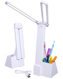 Toyshine Double Head Rechargeable Eye Caring 3 Mode Touch Control Foldable and Portable LED Table Lamp with Pen Stand for Kids Home Office