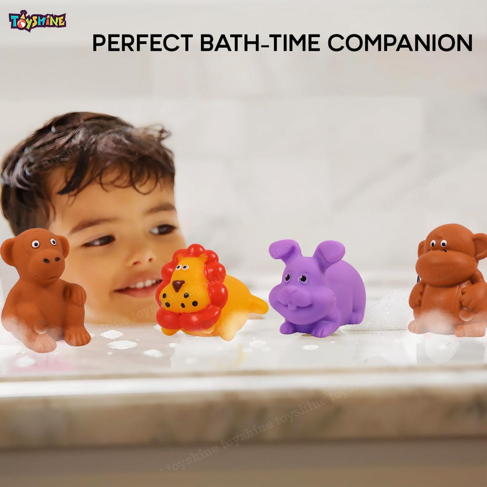 Toyshine Toys for Baby - Jungle Animal Friends Bath Toys | Toddler Baby Chu Chu Bathing Squeeze Bath Toys Non-Toxic - Set of 12
