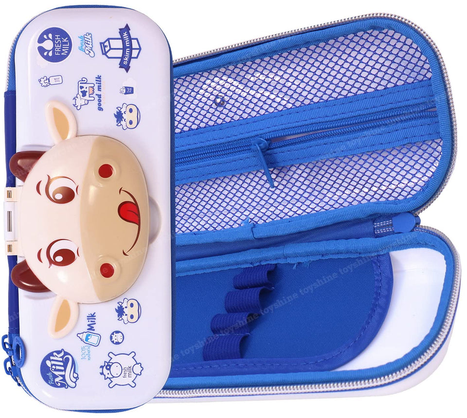 Toyshine I Love Milk Hardtop Pencil Case with Multiple Compartments - Kids School Supply Organizer Students Stationery Box - Girls Pen Pouch- White