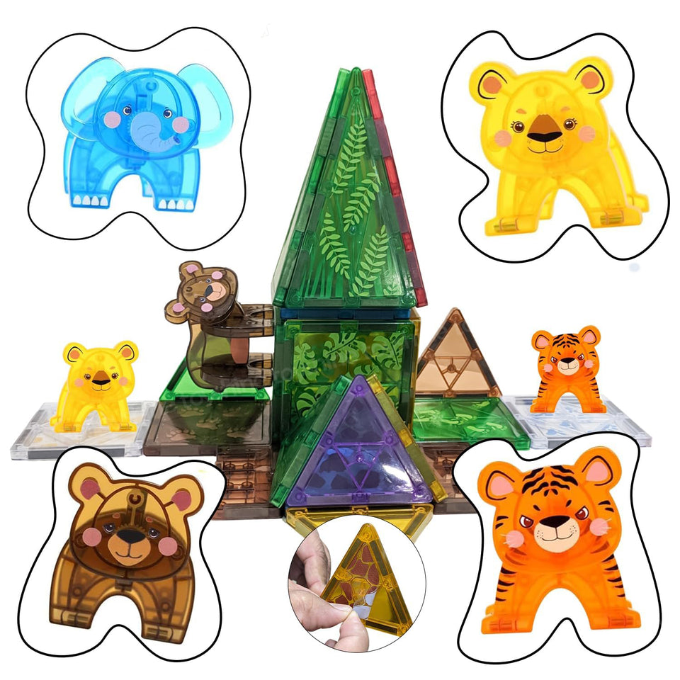 Toyshine 27 Pc Jungle Theme Magnetic Tiles Building Block Constructing & Creative Learning Educational Toy Stem Kit for 3+ yrs