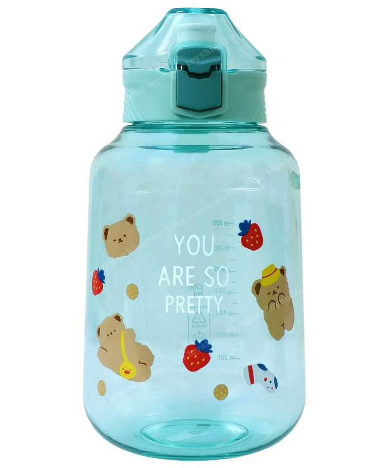 Toyshine Jumbo Tank 1200 ML Kids Water Bottle With Stainer, BPA Free Children's Drinkware with Button Lock, Green