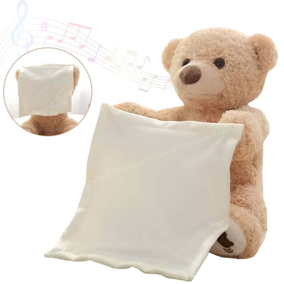 Toyshine 12" Peek-A-Boo Teddy Bear Beautiful & Soft Plush Musical Rechargeable Toy Doll with Moving Arms Voice Activated Feature Play Hide and Seek Funny Entertaining Gift for Kids