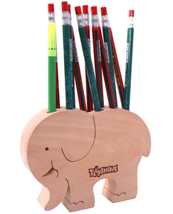 Toyshine Animal Shaped Wooden Pen Pencil Holder|Desk Organizer - Elephant