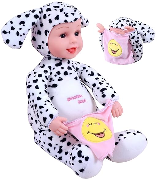 Toyshine 12" Peek-A-Boo Beautiful & Soft Plush Musical Laughing Doll inwith Moving Arms,Voice Activated Feature and Touch Sensor - Black Spots