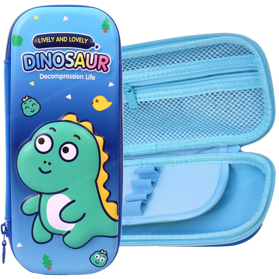 Toyshine Lovely Dinosaur Hardtop Pencil Case with Multiple Compartments - Kids School Supply Organizer Students Stationery Box - Girls Pen Pouch