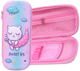 Toyshine Moon Kitty Hardtop Pencil Case with Multiple Compartments - Kids School Supply Organizer Students Stationery Box - Girls Pen Pouch- Multi-Color
