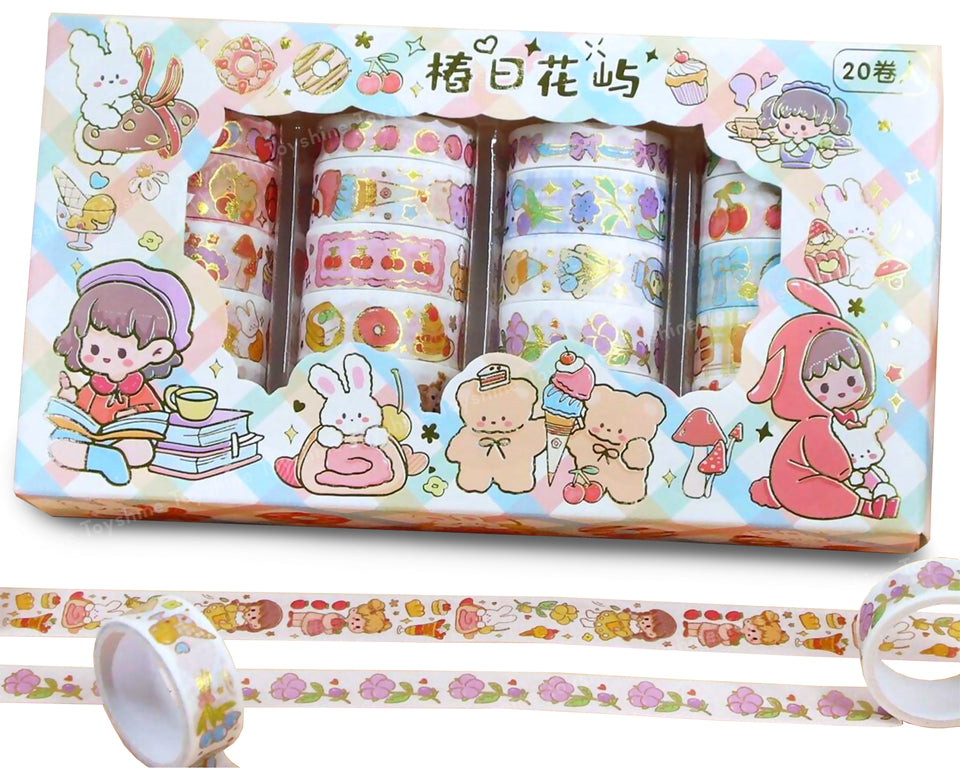 Toyshine 20 Rolls Kawaii Washi Tape Set Decorative Tape Art Supplies for Girls Aesthetic Decor for Scrapbook Journaling Kid's DIY Craft Office Supplies