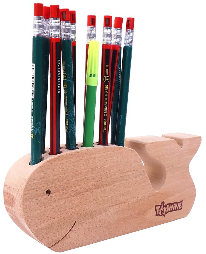 Toyshine Animal Shaped Wooden Pen Pencil Holder|Desk Organizer - Whale