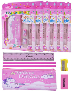 Toyshine Pack of 6 Unicorn Stationary Set | Pencils, Erasers, Sharpners, Scale, Pencil Box | Birthday Party Return Gift Party Favor for kids - Pink