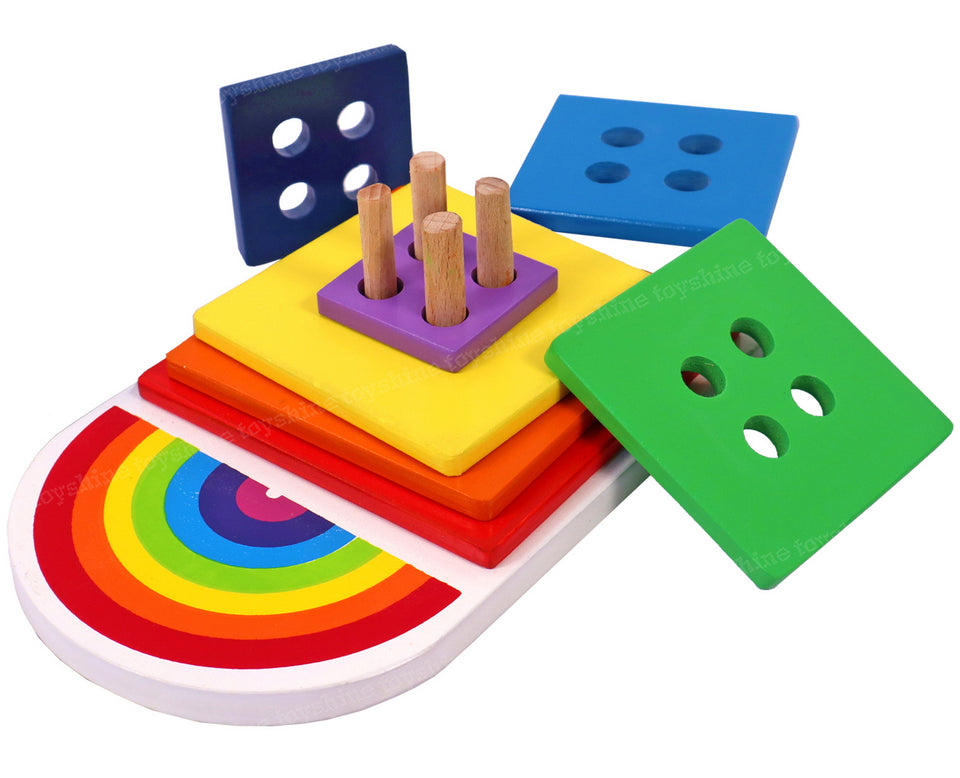 Toyshine Wooden Square Shape Rainbow Stacker, Toddler Learning Educational Wooden Sorting & Stacking Toys for Kids, Birthday Gift for Boys Girls 3-6 Years Old
