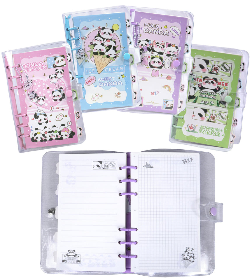 Spanker Pack of 4 Panda Theme School Supplies Portable Pocket Writing Note Book Coil Book Kids Secret Diary - Multicolor