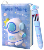 Spanker Astronaut Theme 3D Puffy Cute Notebook B6 size Diary with 10 In 1 Multicolor Pen for School Student Teens Birthday Gifts - Blue