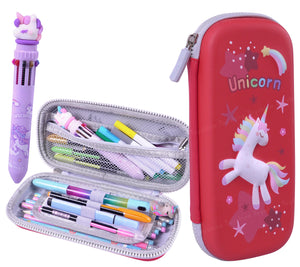 Toyshine 3D EVA Unicorn Pencil Pouch Large Capacity Pencil Pen Organizer Box Pouch Bag with Compartment Student Stationery Box for Age 3+ (Red)