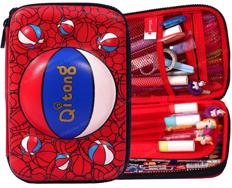 Toyshine Ball Games Theme Hardtop Pencil Case with Compartments - Kids Large Capacity School Supply Organizer Students Stationery Box - Girls Boys Pen Pouch, Basketball