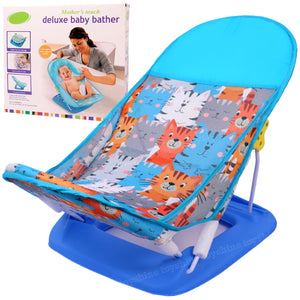 Toyshine Deluxe Baby Bather Bed Cozy Blue– Bath Tub Support for Use in the Sink or Big Bathtub – Includes 3 Reclining Positions- Blue