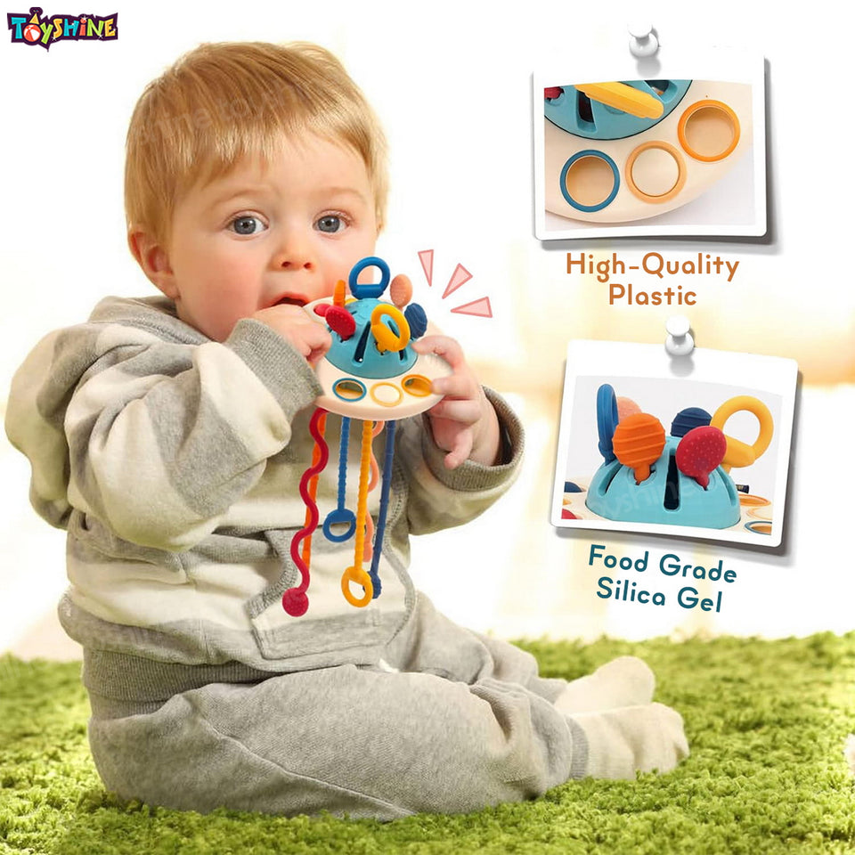 Toyshine Baby Ellie Sensory Montessori Food Grade Silicone Pull String Activity Toy for Teething Play Adventure Travel-Friendly Perfect for 6+ Months - UFO