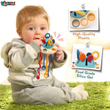 Toyshine Baby Ellie Sensory Montessori Food Grade Silicone Pull String Activity Toy for Teething Play Adventure Travel-Friendly Perfect for 6+ Months - UFO
