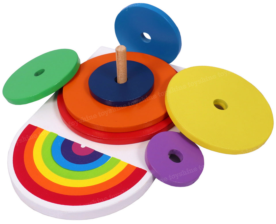 Toyshine Wooden Circle Shape Rainbow Stacker Learning Wooden Sorting & Stacking Toys for Kids