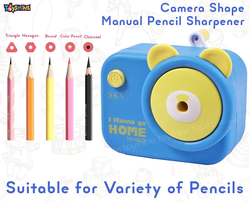 Toyshine Camera Shape Manual Handheld Easy to Operate Pencil Sharpener inbuilt with Stronger Helical Blade for Kids and Artists - Blue…