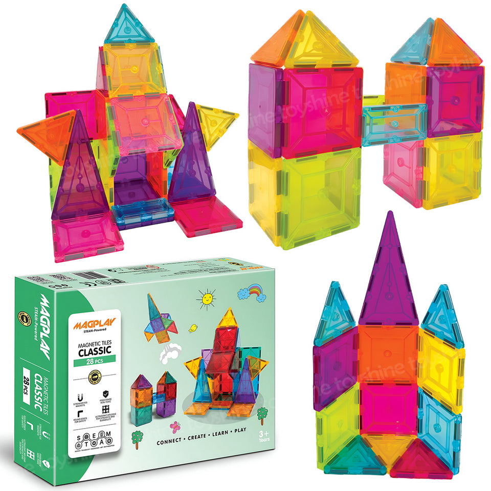 Toyshine 28 Pc Magnetic Tiles Building Block Constructing & Creative Learning Educational Toy Stem Kit for 3+ yrs