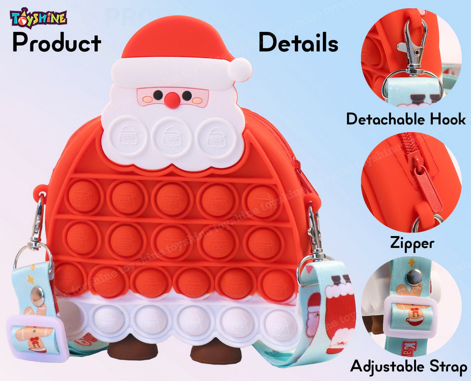 Toyshine Santa Pop Fidget Toys It Crossbody Purse Bags for Kids Girls Silicone Stress Release Toy