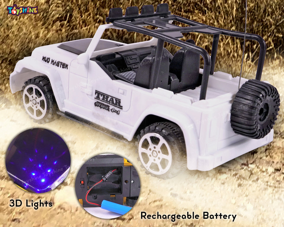 Toyshine 1:18 RC Scale Remote Control Rechargeable Wireless Toy Jeep with Lights for Kids Endless Childhood Fun Birthday Party Gift Return Gift - White