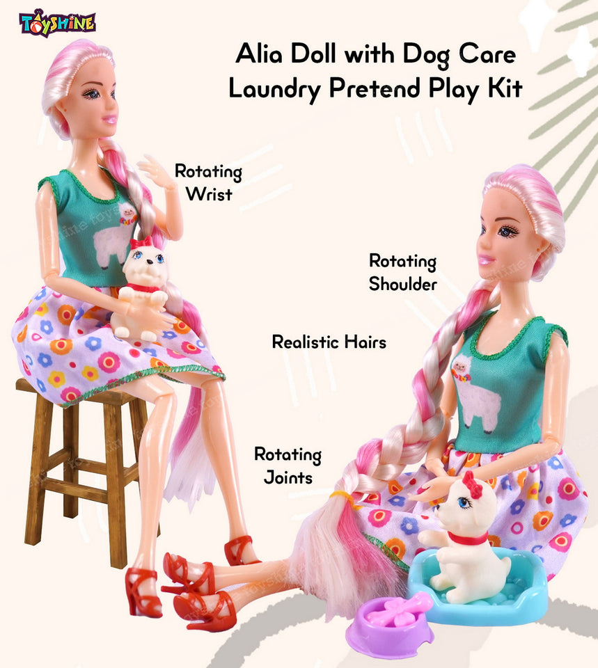 Toyshine Alia Doll with Dog Care Pretend Play Kit Toys for Kids Role Play Set for Age 3+