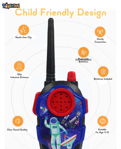 Toyshine Space Theme Battery Operated Walkie Talkies for Outside Camping Hiking Indoor and Outdoor 2 Way Radio Toy for Kids Age 3-12 - Blue