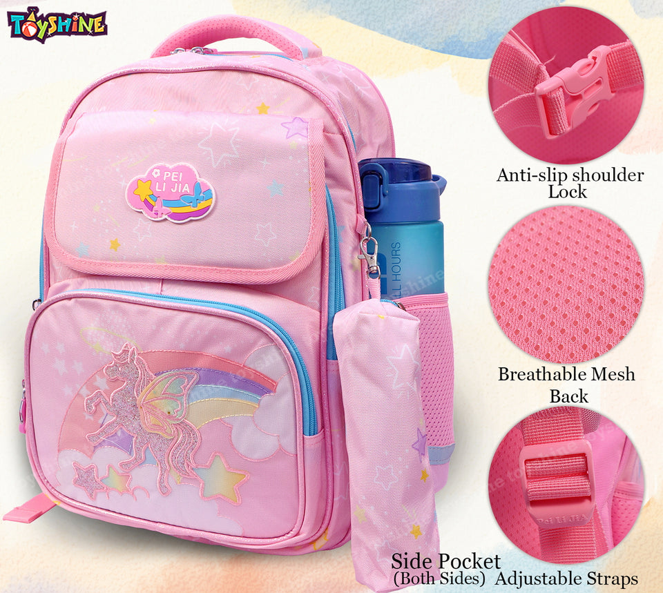 Toyshine Cloudy Unicorn High School College Backpacks for Teen Girls Boys Lightweight Bag with Pencil Pouch - Pink