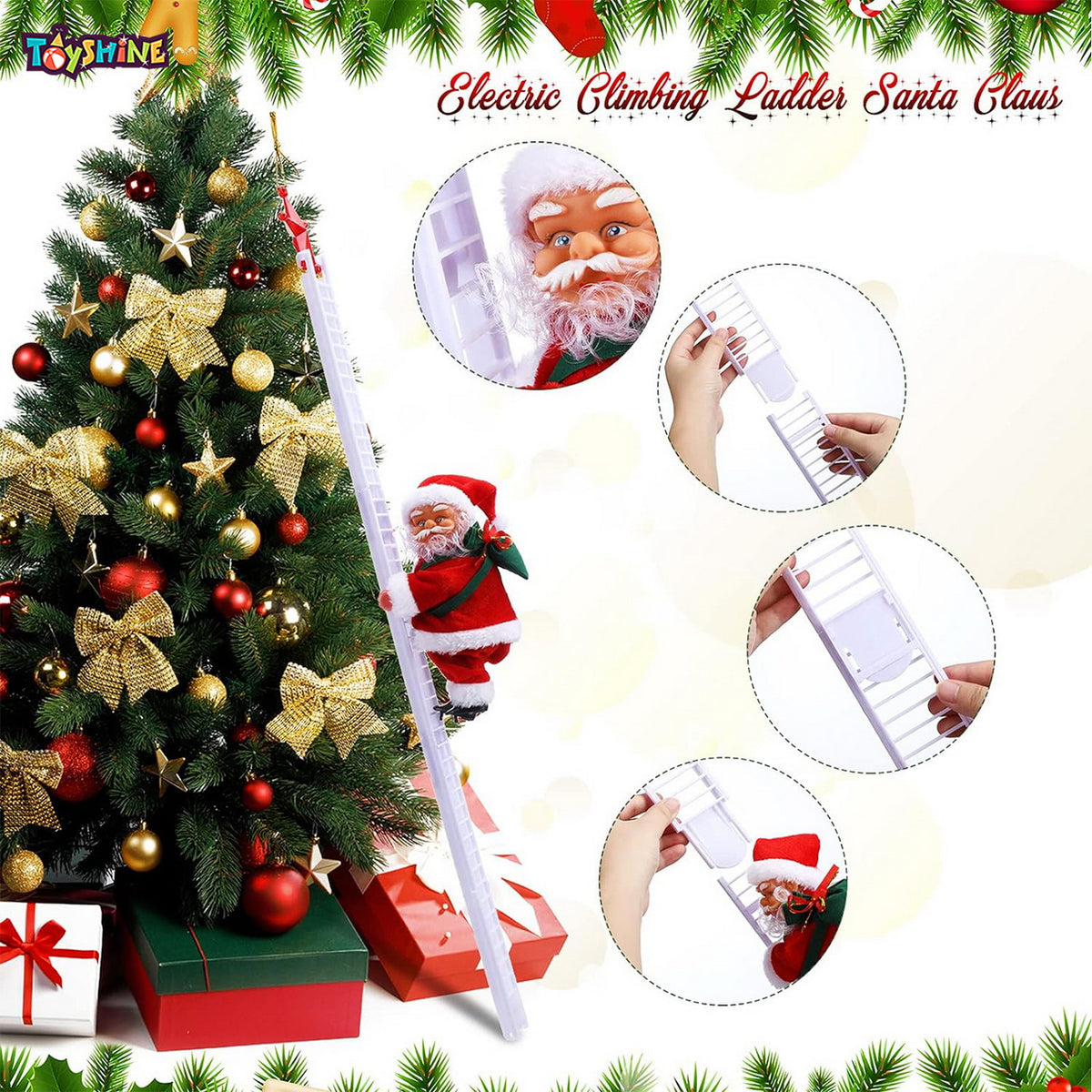 Toyshine Santa Climbing Ladder Christmas Decoration Electric Santa Cla