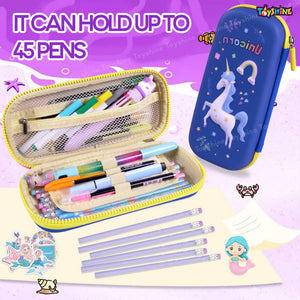 Toyshine 3D EVA Unicorn Pencil Pouch Large Capacity Pencil Pen Organizer Box Pouch Bag with Compartment Student Stationery Box for Age 3+ (Blue)