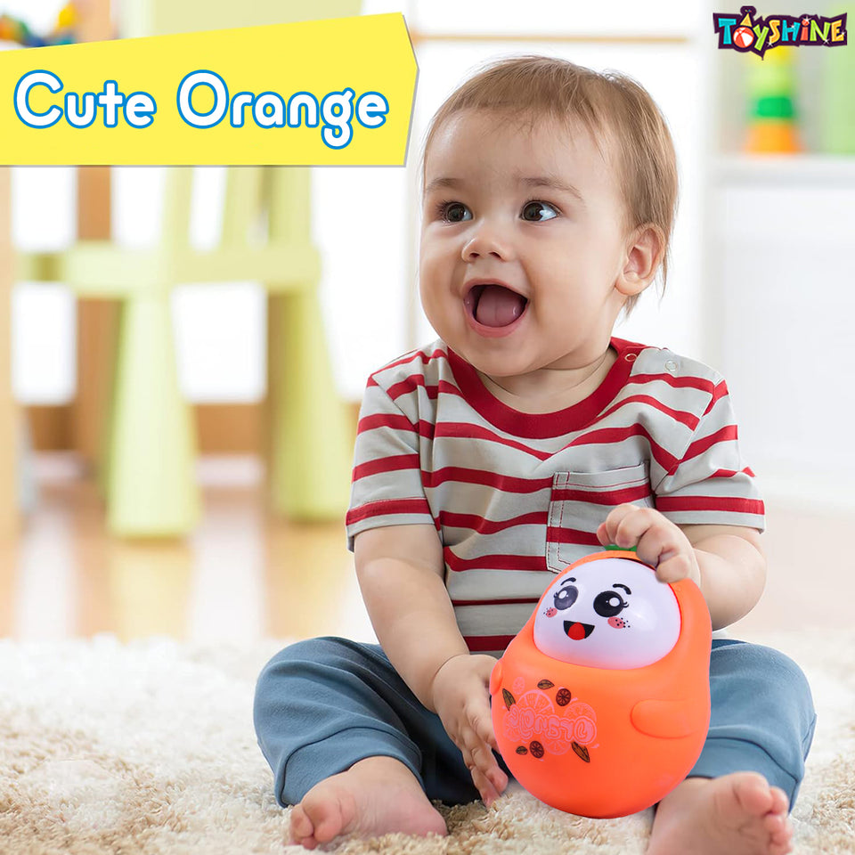 Toyshine Roly Poly Push Shake Wobbling Tumbler Doll Toy with Musical Sound – Fun Play for Toddlers & Kids (Orange)