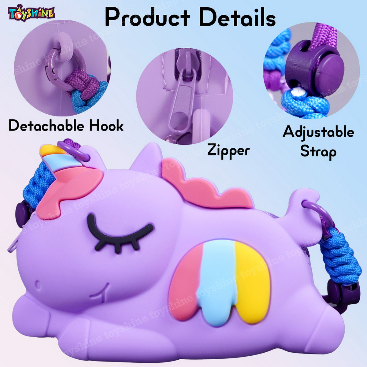 Toyshine Unicorn Shape Silicone Purse for Girls Stylish Cross Body Bag with  Adjustable Strap with Compact Mirror, Comb and Keychain Included