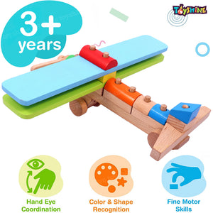 Toyshine Wooden Aeroplan Stacker Toy for Kids, Sorting & Stacking Toys, Educational Puzzle Blocks, Birthday Gift for Boy Girl Age 3+ Multicolor