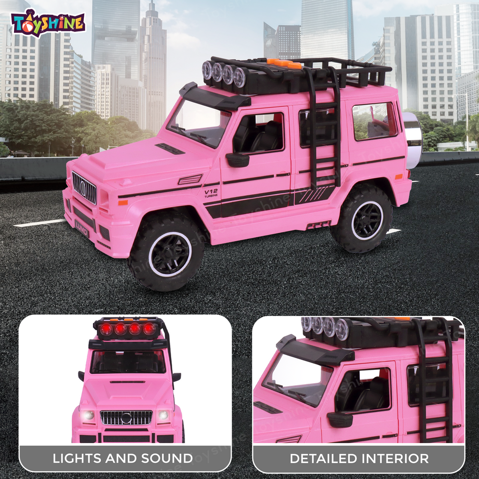 Toyshine 24*10cm Friction Powered Jeep with Music and Lights Smooth Push and Go Pretend Play Toy Car inbuilt with Doors Openable Feature Great Gift for Girls- Pink