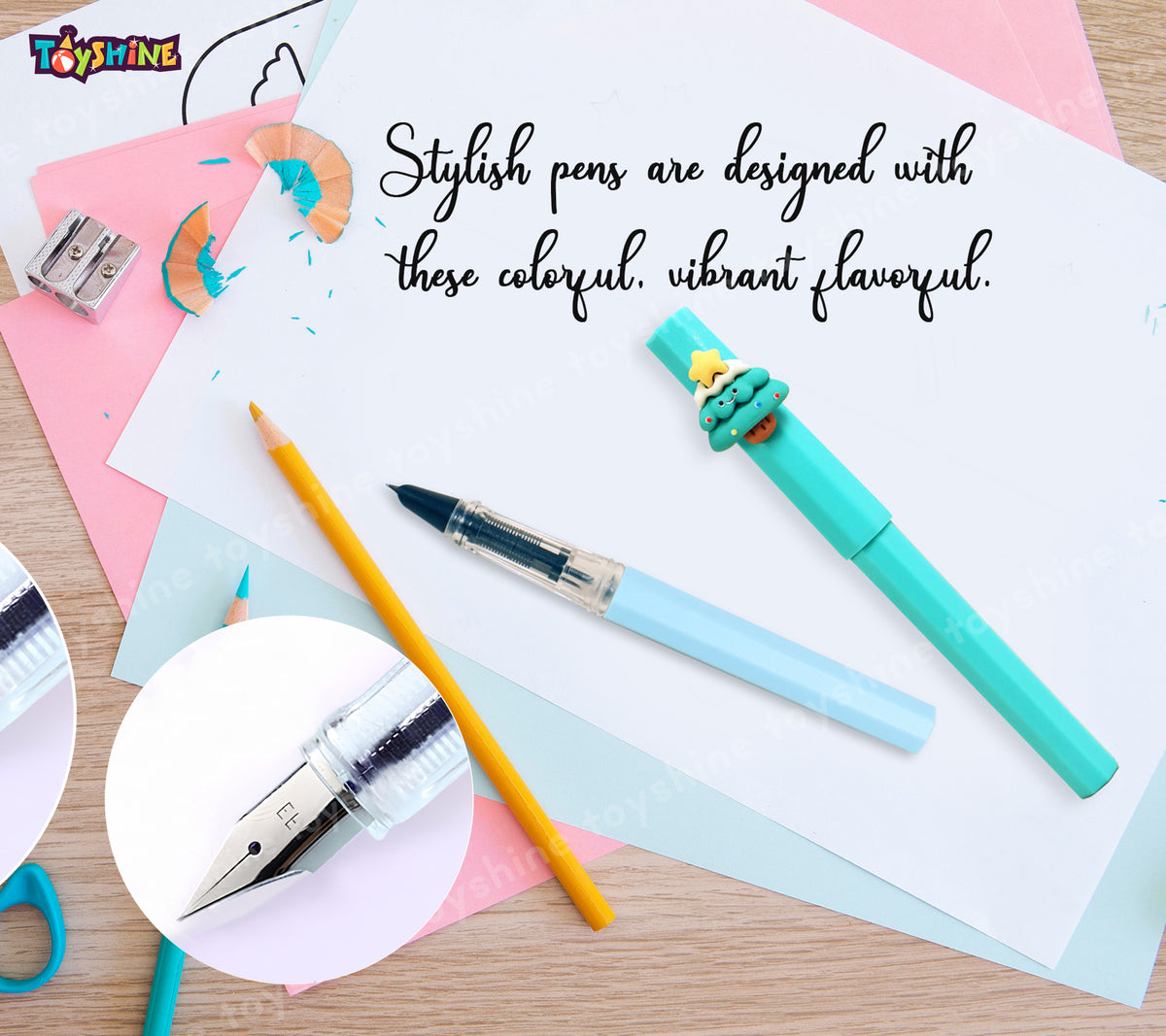 Toyshine Set of Christmas Theme Fountain Pen Set with Interchangeable Ink Cartridges Reusable Calligraphy Pen Gift For Handwriting Lovers