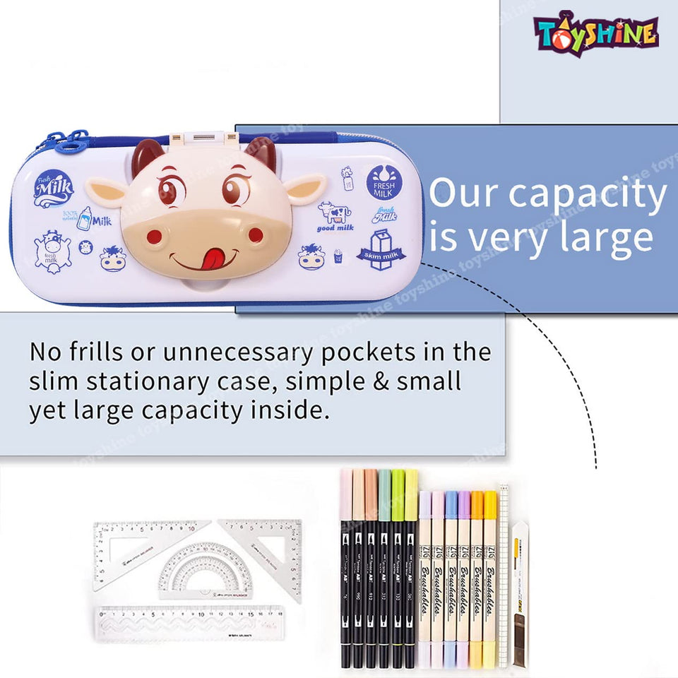 Toyshine I Love Milk Hardtop Pencil Case with Multiple Compartments - Kids School Supply Organizer Students Stationery Box - Girls Pen Pouch- White