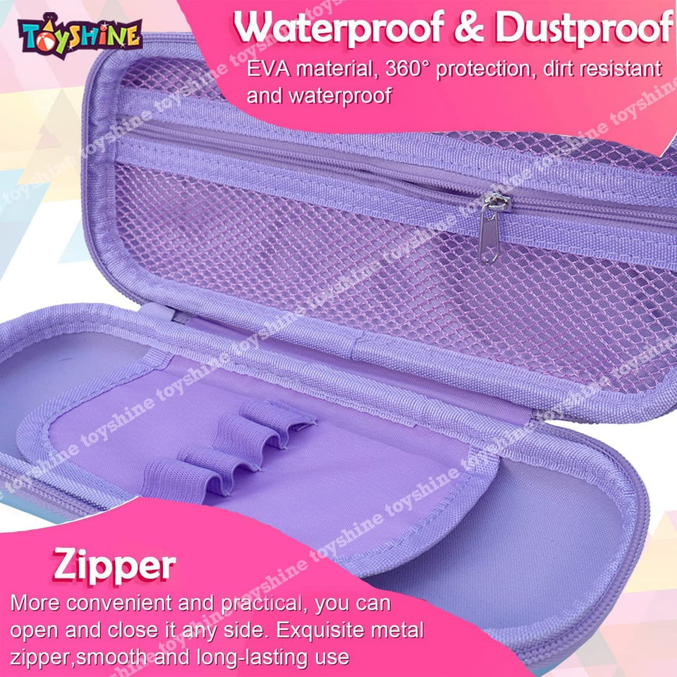 Toyshine Set of 2 Unicorn Hardtop Pencil Case with Tritan Grip Bottle - Kids Large Capacity School Supply Organizer Students Stationery - Girls Pen Pouch Pink Purple