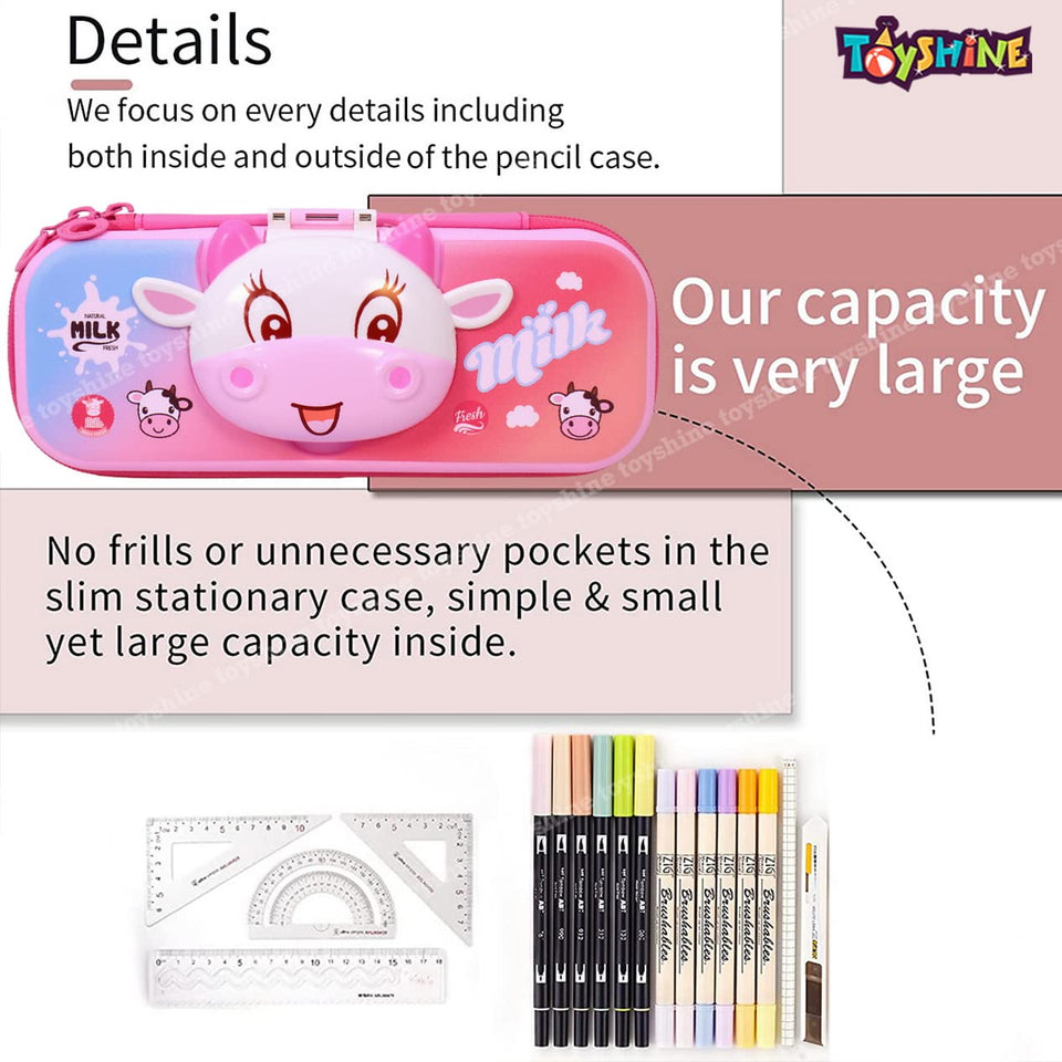 Toyshine I Love Milk Hardtop Pencil Case with Multiple Compartments - Kids School Supply Organizer Students Stationery Box - Girls Pen Pouch- Multi-Color