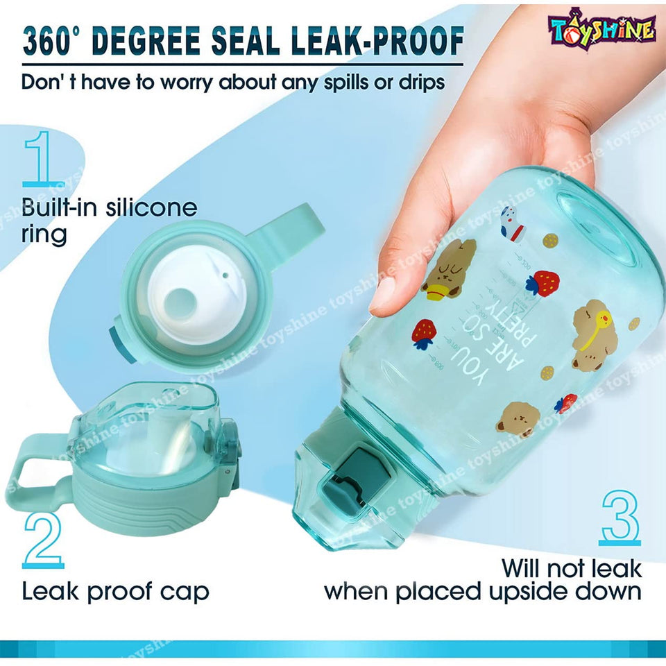 Toyshine Jumbo Tank 1200 ML Kids Water Bottle With Stainer, BPA Free Children's Drinkware with Button Lock, Green