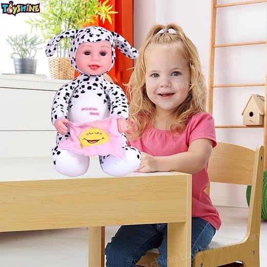 Toyshine 12" Peek-A-Boo Beautiful & Soft Plush Musical Laughing Doll inwith Moving Arms,Voice Activated Feature and Touch Sensor - Black Spots