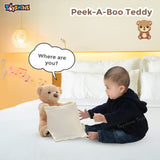 Toyshine 12" Peek-A-Boo Teddy Bear Beautiful & Soft Plush Musical Rechargeable Toy Doll with Moving Arms Voice Activated Feature Play Hide and Seek Funny Entertaining Gift for Kids