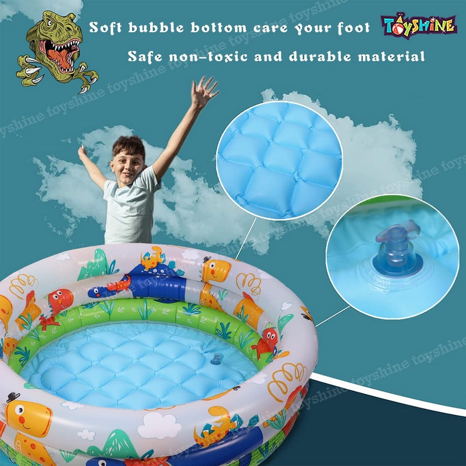 Toyshine Inflatable 3 Rings Baby Bath Tub Swimming Pool Play Centre Toy for Kids - 61 x 61 x 22 Cm- Dino