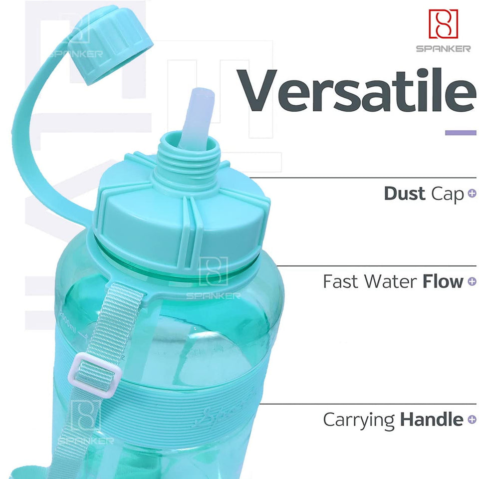Spanker Sports Water Bottle 1.5 L / 55 OZ Half Gallon Carry Handle Big Water Jug For Sport | Ecofriendly, Plastic, Leakproof- Green